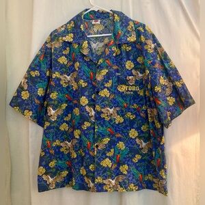 Corona Extra Blue Tropical Short Sleeve 100% Cotton Hawaiian Shirt Size XL
